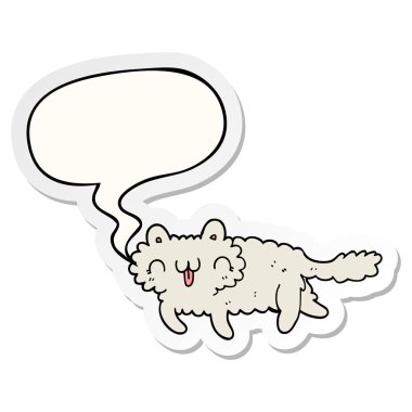 karikatür kedi ve konuşma kabarcık etiket