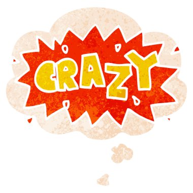 retro dokulu tarzında karikatür kelime deli ve düşünce balonu