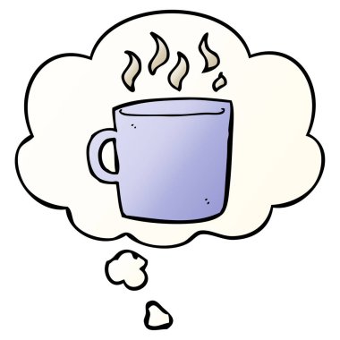 pürüzsüz degrade kahve karikatür sıcak fincan ve düşünce balonu 