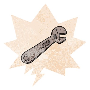 retro dokulu tarzda karikatür spanner ve konuşma balonu