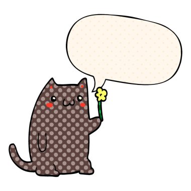 çizgi roman tarzında sevimli karikatür kedi ve konuşma balonu