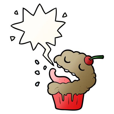 komik karikatür cupcake ve konuşma balonu pürüzsüz degrade tarzında