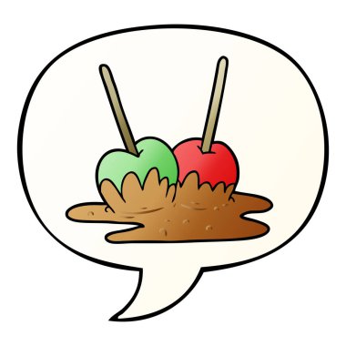 düzgün degrade tarzında karikatür şekerleme elma ve konuşma balonu