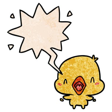 retro doku tarzında karikatür mutlu kuş ve konuşma balonu