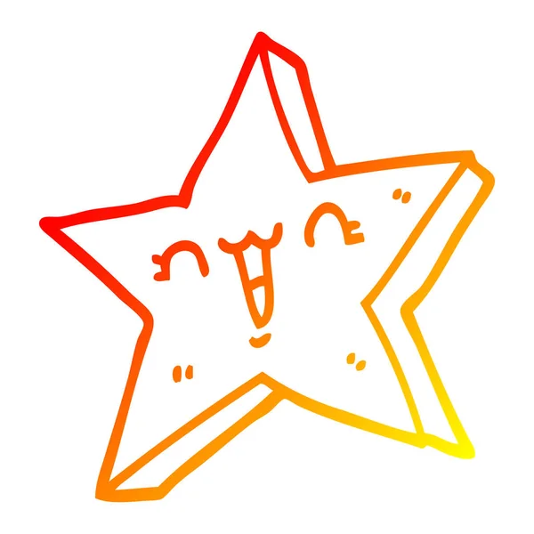 Línea de gradiente caliente dibujo linda estrella de dibujos animados — Vector de stock