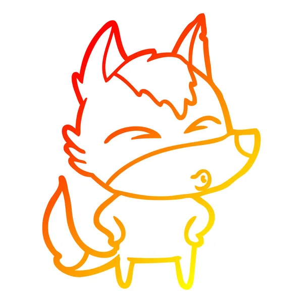 Linha gradiente quente desenho desenho desenho desenho animado lobo assobiando —  Vetores de Stock