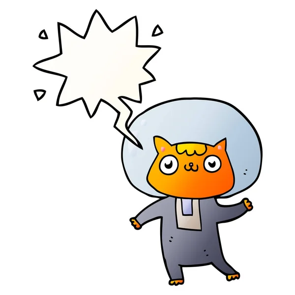 Cartoon ruimte kat en toespraak bubble in gladde kleurovergang stijl — Stockvector