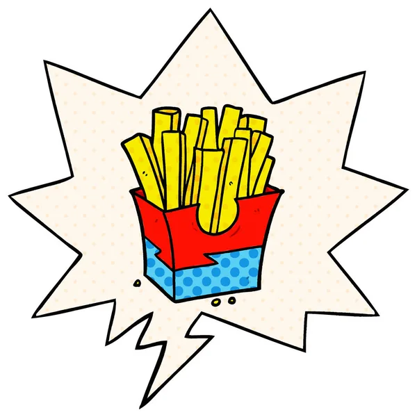 Junkfood-Pommes frites und Sprechblase im Comic-Stil — Stockvektor