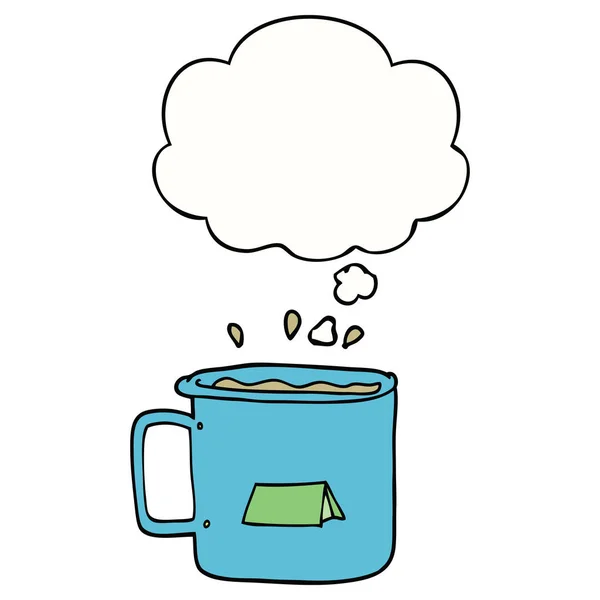 Tasse de camping dessin animé et bulle de pensée — Image vectorielle