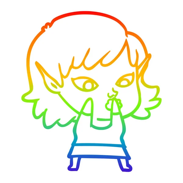 Arco iris gradiente línea dibujo bonito dibujos animados elfo chica — Vector de stock