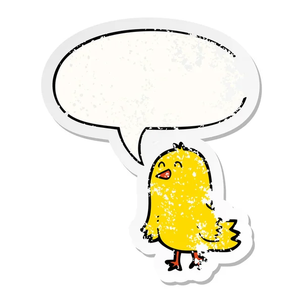 Dibujos animados pájaro y el habla burbuja angustiado pegatina — Vector de stock