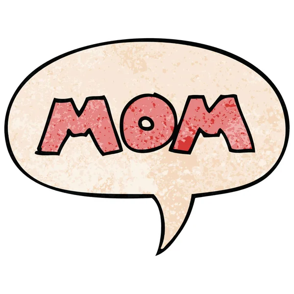 Cartoon word mom and speech bubble in retro texture style — Stock Vector