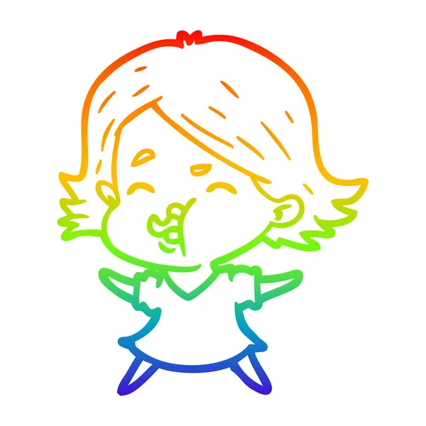 Rainbow gradient ligne dessin dessin animé fille tirant visage — Image vectorielle