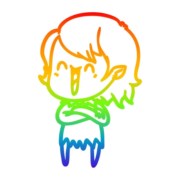 Rainbow gradient line drawing cute cartoon happy vampire girl — Stock Vector