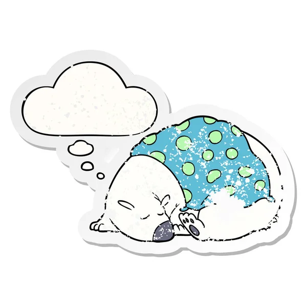Dibujos animados oso polar dormir y el pensamiento burbuja como un angustiado w — Vector de stock