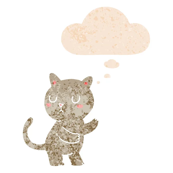Мультяшный кот и мыльный пузырь в ретро текстурированном стиле — стоковый вектор