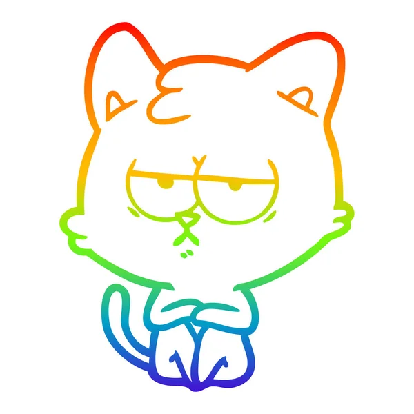 Linea gradiente arcobaleno disegno annoiato gatto dei cartoni animati — Vettoriale Stock