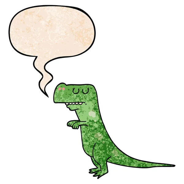 Cartoon dinosaur and speech bubble in retro texture style — Stock Vector