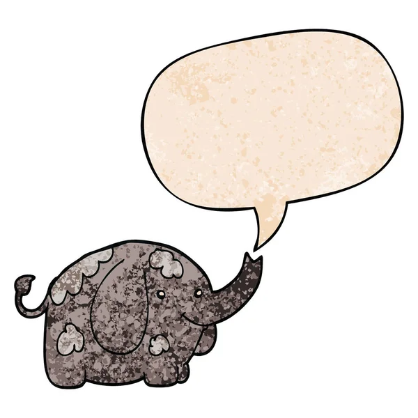 Éléphant de dessin animé et bulle de parole dans le style de texture rétro — Image vectorielle