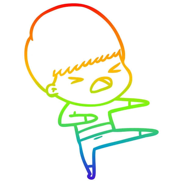 Arco iris gradiente línea dibujo dibujos animados estresado hombre — Vector de stock