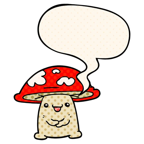漫画风格的卡通蘑菇人物与言语泡沫 — 图库矢量图片