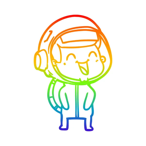 Rainbow gradient linje ritning lycklig tecknad astronaut — Stock vektor