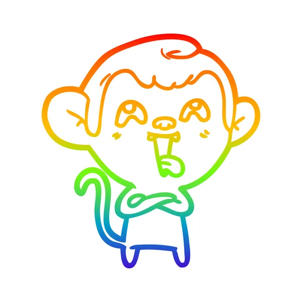Linea gradiente arcobaleno disegno pazzo scimmia cartone animato — Vettoriale Stock