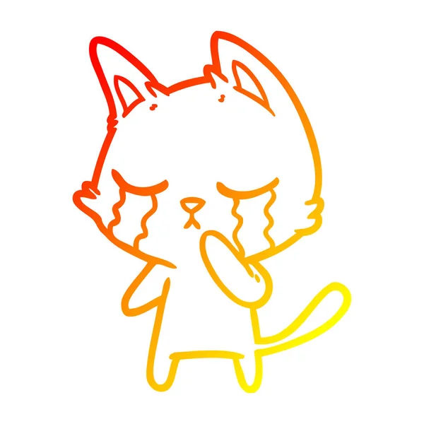 Тепла градієнтна лінія малювання плаче мультяшний кіт — стоковий вектор