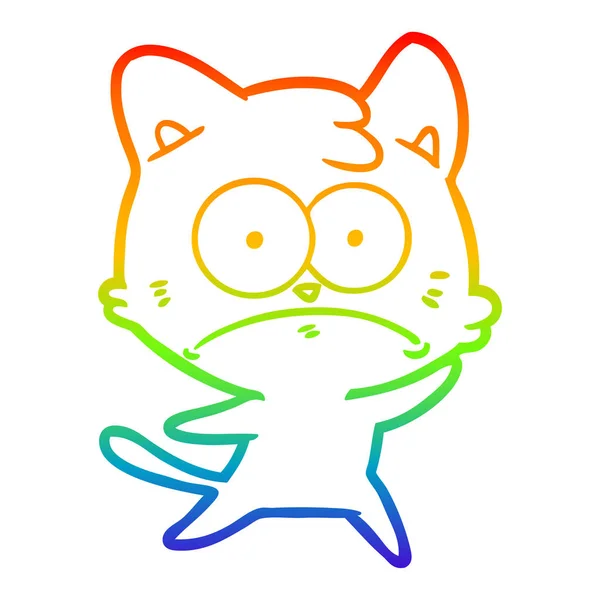 Linea gradiente arcobaleno disegno cartone animato gatto nervoso — Vettoriale Stock