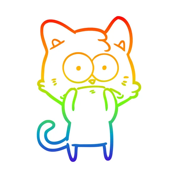 Regenbogen-Gradienten-Linie Zeichnung Cartoon nervöse Katze — Stockvektor
