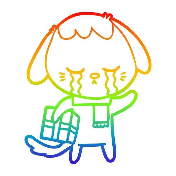 Regenboog gradiënt lijntekening cartoon huilen hond — Stockvector