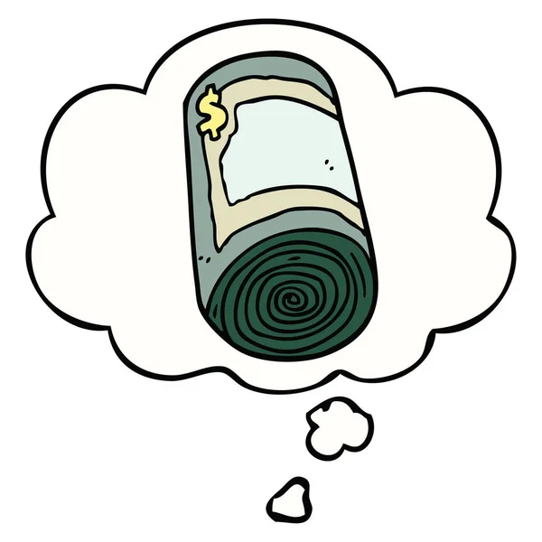 Rotolo del fumetto di soldi e bolla di pensiero — Vettoriale Stock