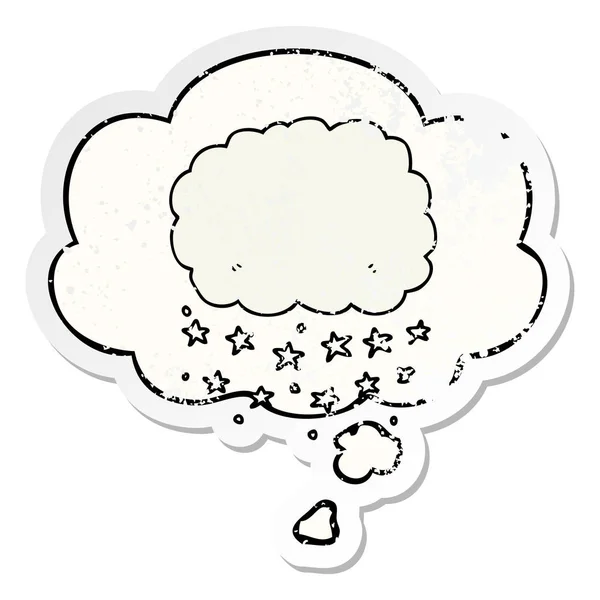 Καρτούν σύννεφο βροχής και φούσκα σκέψης ως ένα ανήσυχος φοριέται ραβδί — Διανυσματικό Αρχείο