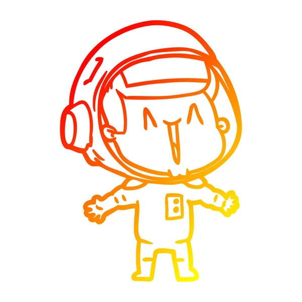 따뜻한 그라데이션 라인 그리기 행복 만화 우주 비행사 — 스톡 벡터