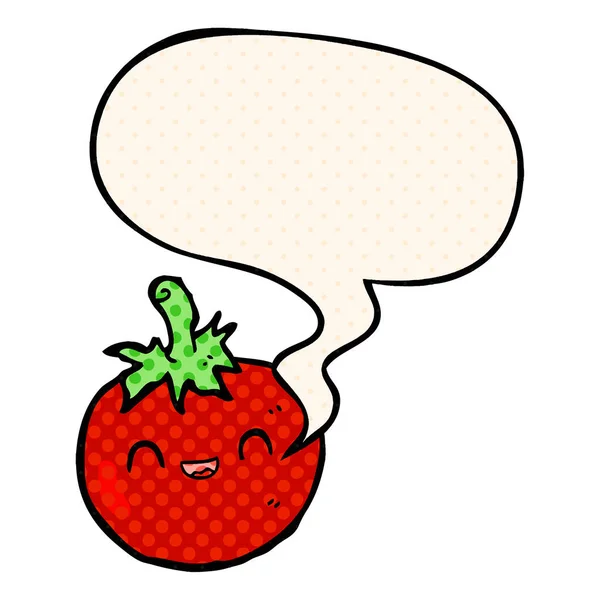 Cute cartoon tomato and speech bubble in comic book style — Stock Vector