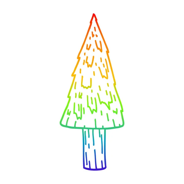 Rainbow gradient linje ritning tecknad julgran — Stock vektor