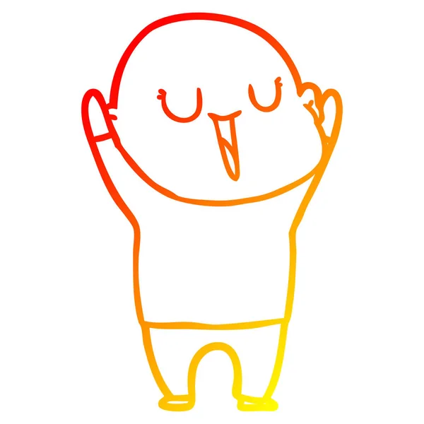 温暖的渐变线绘制快乐卡通秃头男人 — 图库矢量图片
