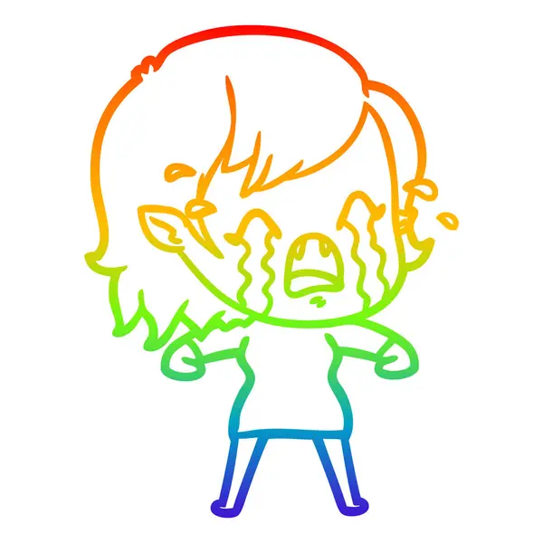 Regenboog gradiënt lijntekening cartoon huilen vampier meisje — Stockvector