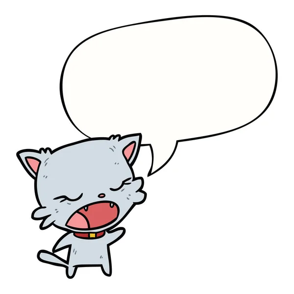 Bonito desenho animado gato falando e fala bolha — Vetor de Stock