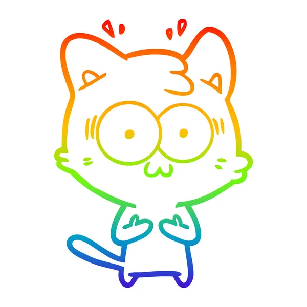 Linea gradiente arcobaleno disegno cartone animato gatto sorpreso — Vettoriale Stock