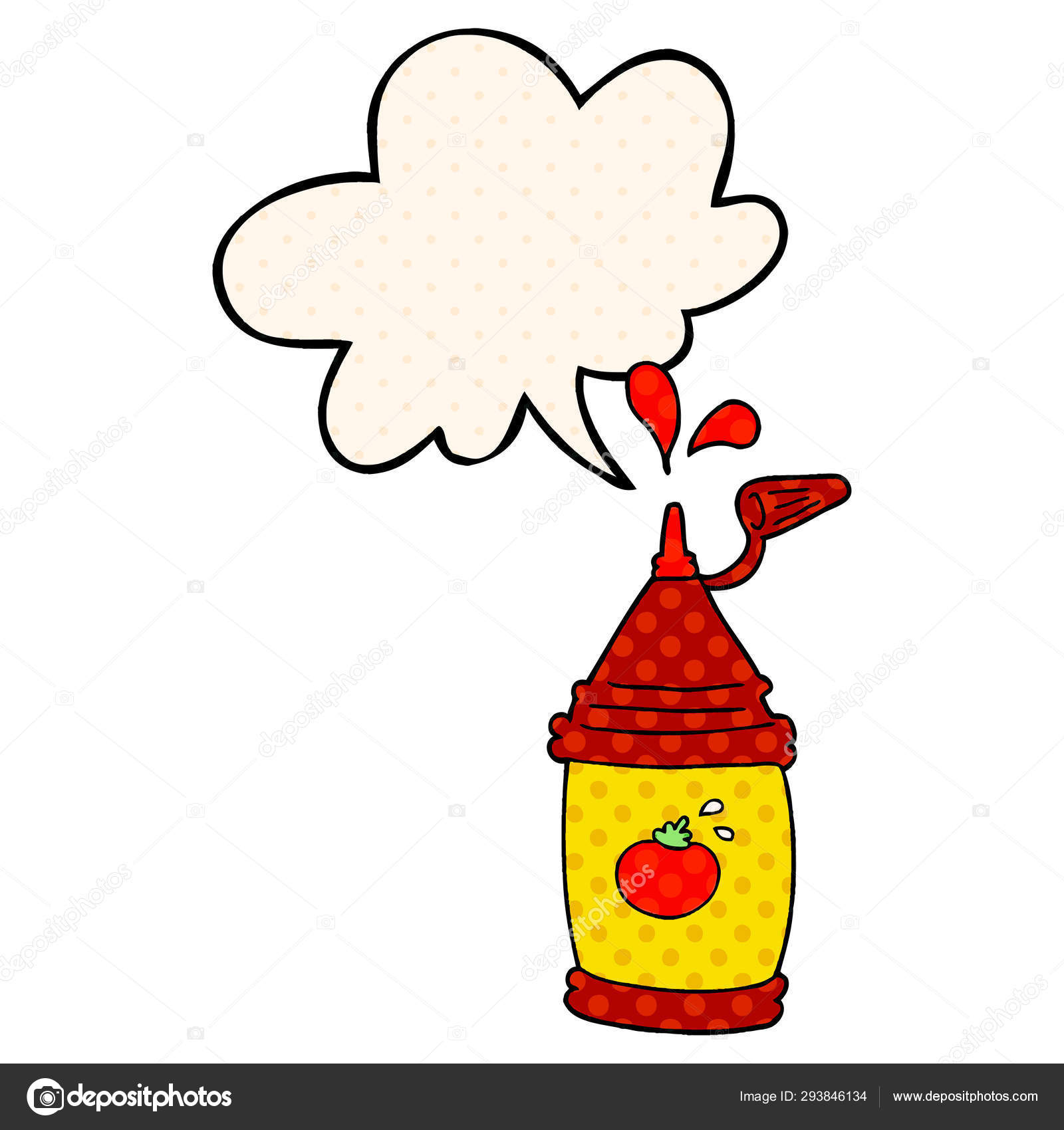 Cartoon ketchup bottle and speech bubble in comic book style Stock