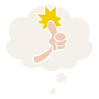 retro tarzında karikatür thumbs up işareti ve düşünce balonu
