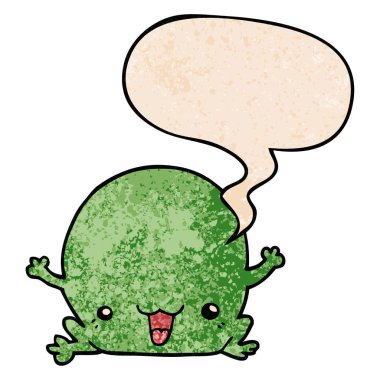 retro doku tarzında karikatür kurbağa ve konuşma balonu