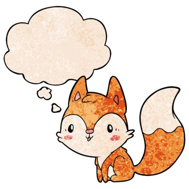 grunge doku desen tarzı karikatür tilki ve düşünce balonu