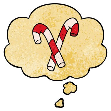 karikatür şeker kamışı ve grunge doku desen düşünce balonu