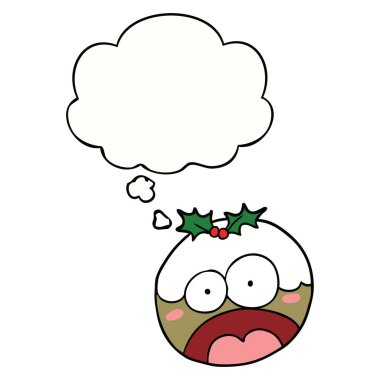karikatür şok chrstmas puding ve düşünce balonu