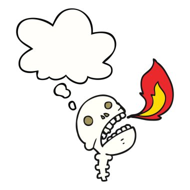 karikatür ürkütücü halloween kafatası ve düşünce balonu