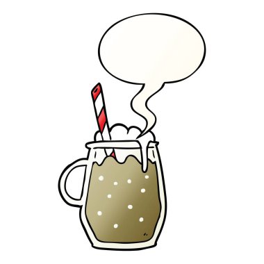 pürüzsüz kök bira ve saman ve konuşma balonu karikatür cam