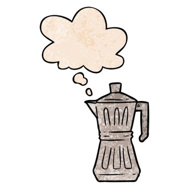 karikatür espresso maker ve grunge doku patt düşünce balonu