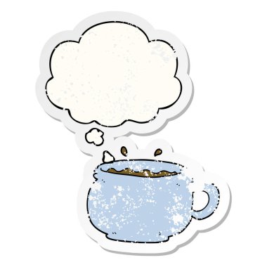 acı bir wor olarak kahve karikatür sıcak fincan ve düşünce balonu